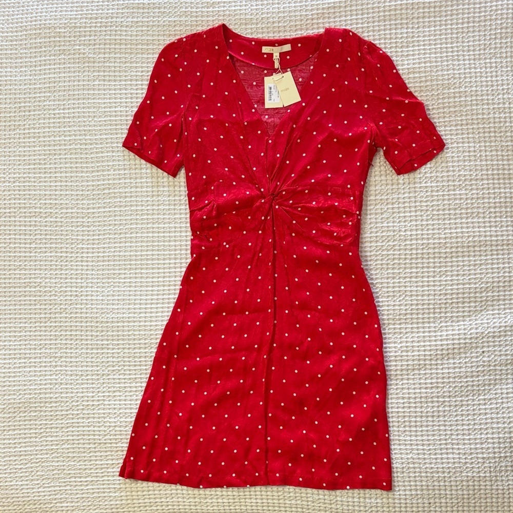 Maje Red Mini Dress with White Polka Dots